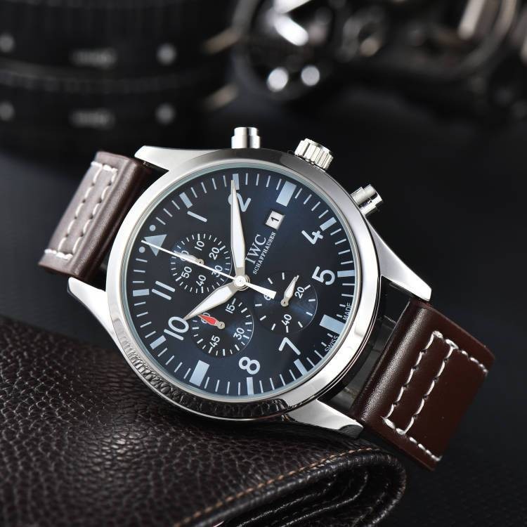 Iwc IWC Date Display Stainless Steel Case Stainless Steel and Leather Strap Men 's Watch Rui Watch ys