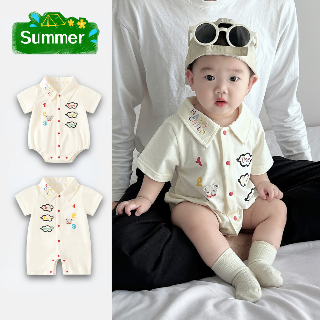 ฤดูร้อนใหม่คุณภาพสูงเด็กทารกและเด็กผู้หญิงแขนสั้น Onesie Super หล่อโปโลสไตล์เกาหลีการ์ตูนหมี Romper