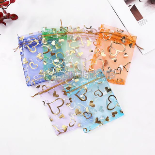 50 ชิ้น/ล็อต Love heart Organza กระเป๋าคริสต์มาสงานแต่งงาน Voile ของขวัญกระเป๋าเครื่องประดับบรรจุ Drawstring ตกแต่งกระเป๋า
