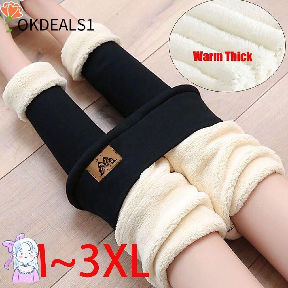 Dealshop กางเกงเลกกิ้ง ผ้าฟลีซ เอวสูง ขนปุย นุ่ม ความร้อน พร้อมแผ่นหนัง อบอุ่น สําหรับผู้หญิง