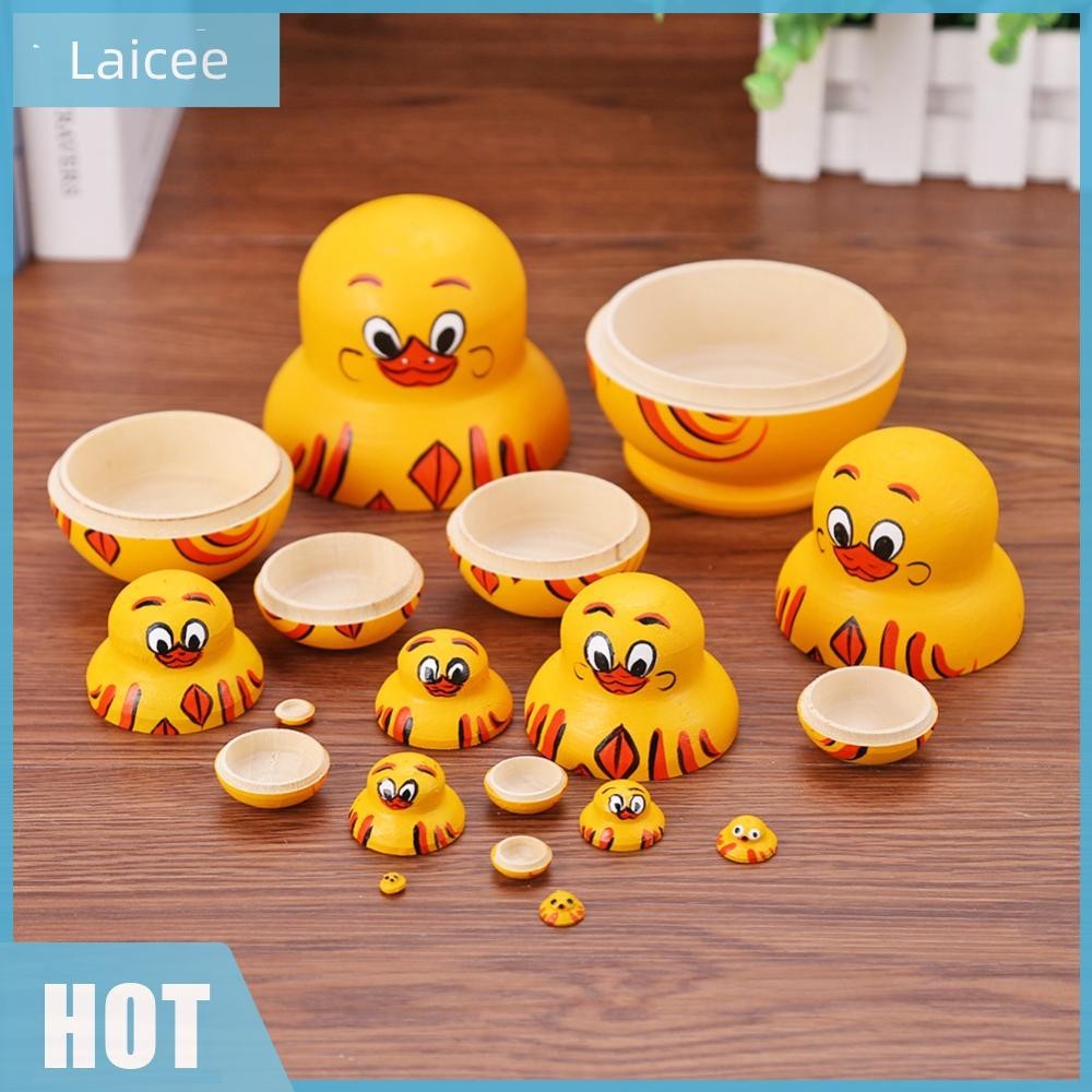 [Laiicee.th ] 10 ชั ้ นไม ้ เป ็ ดสีเหลือง Matryoshka ของเล ่ นรัสเซีย Nesting Babushka ตุ ๊ กตา
