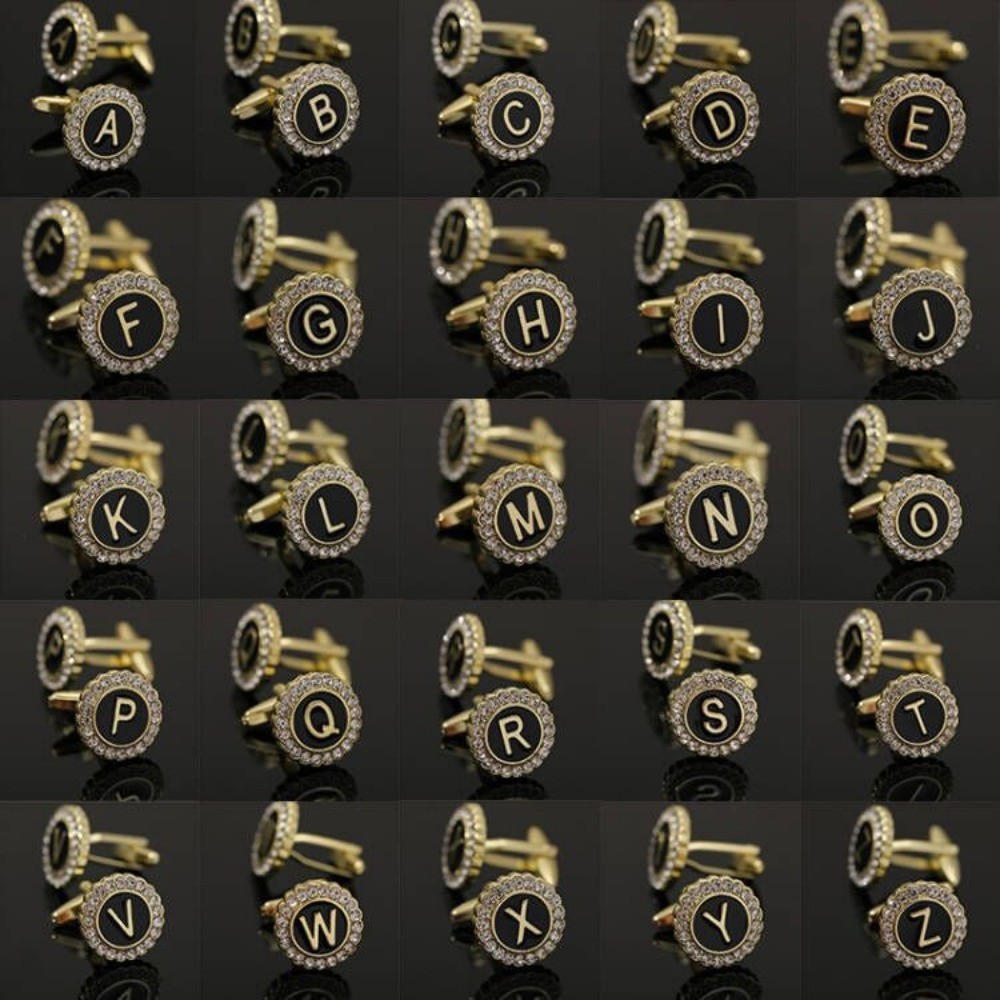 1 คู่ผู้ชายแฟชั่น AZ ตัวอักษรเดี่ยว Cufflinks Gold สี Letter Diamonds Cuff ปุ่มสําหรับชายสุภาพบุรุษเสื้องานแต่งงาน Cuff Links ของขวัญ