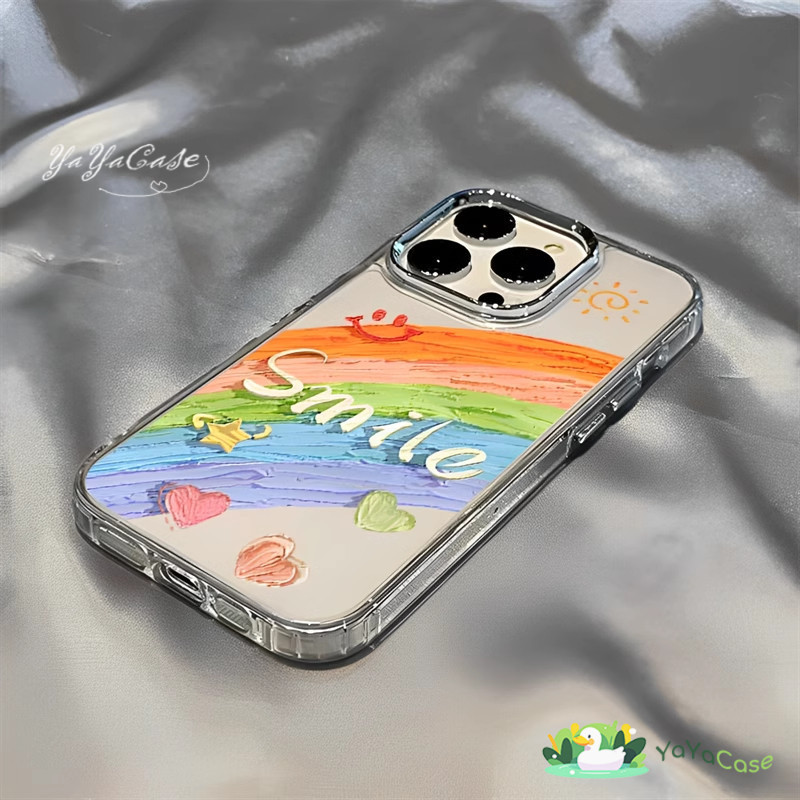 สำหรับ iPhone 11 13 Case FOR เคสไอโฟน14 15 12 pro max 7 8 14 15 Plus X XR XS Max Smile สายรุ้ง รุ่น TPU โปร่งใส SOFT เคส