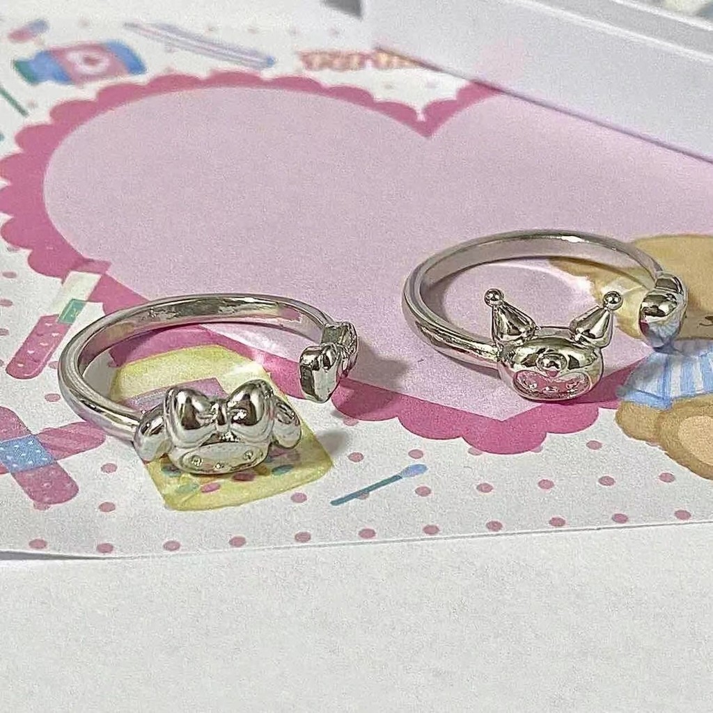 Caute Sanrio Kuromi Melody เปิดแหวนสําหรับสาวอินเทรนด ์ แหวนนิ ้ วคู ่ Bestie เครื ่ องประดับของขวัญ