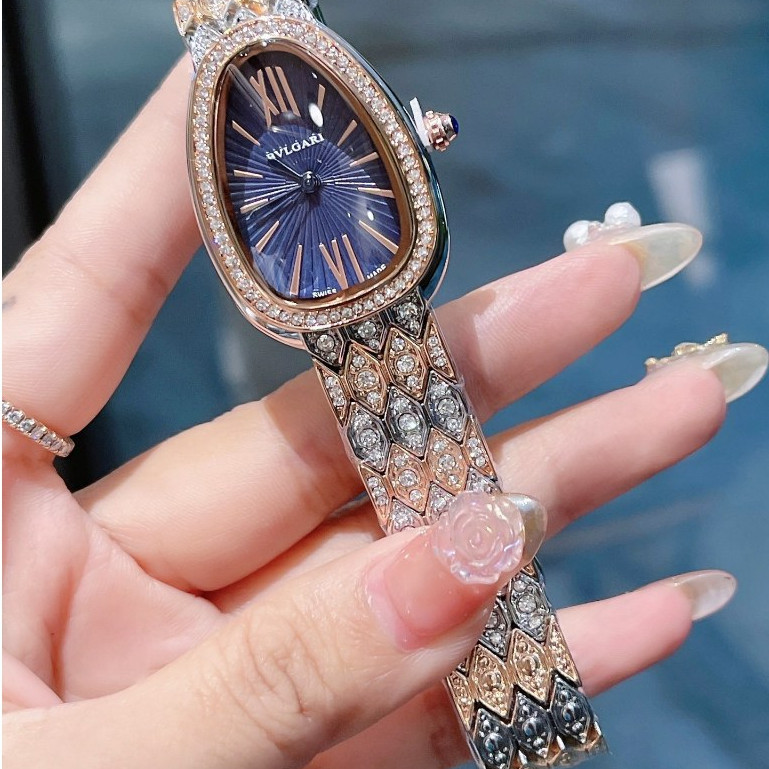 Bvlgari BVLGARI Case Strap with Diamonds ประณีต Elegant แฟชั ่ นผู ้ หญิงนาฬิกา Rui Watch ys
