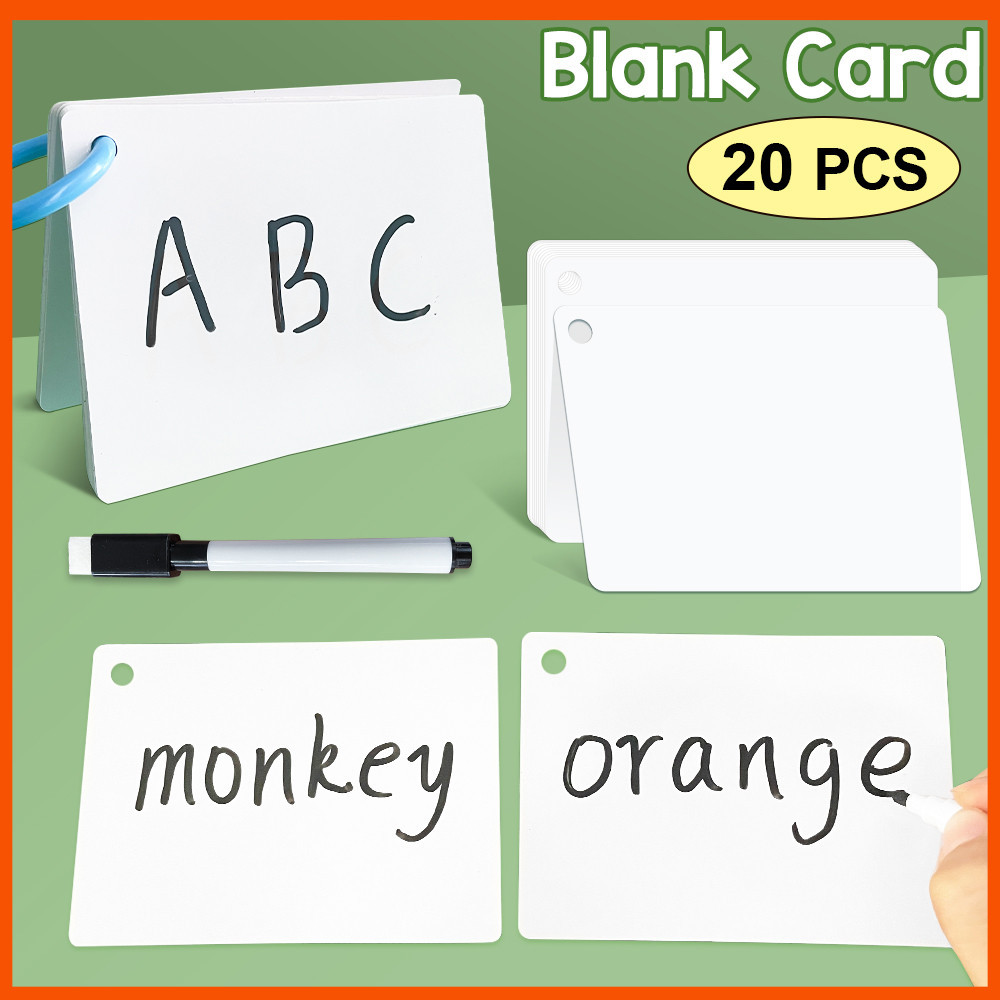 20 pcs Reusable Dry Erase Blank Cards Portable Double-Sided Erasable Note Learning Cards for Preschool,Homeschool