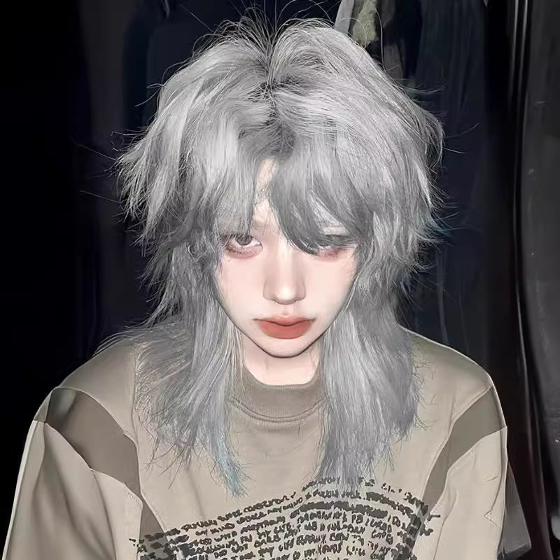 Xingcheng 203 Mullet หัวญี่ปุ่น cos วิกผมชายหมาป่าหางผมสั้นเงินสีเทา Samurai หัว Unisex ธรรมชาติเต็มหัว