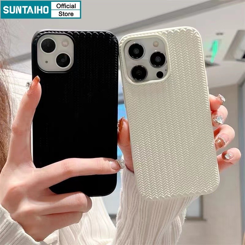 Suntaiho สีดําสีขาวสีทึบแฟชั่นถัก 3D รูปแบบซิลิโคนนุ่มเคสโทรศัพท์สําหรับ Iphone 16 15 14 12 13 11 Pro Max IP 7 8 Plus Iphon X Xs XR Xs Max TPU กันกระแทกปกหลัง