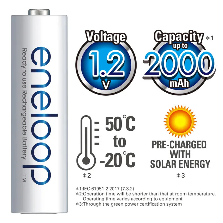 Panasonic Eneloop AA 1900/AAA 800mAh 1.2V NI-MH แบตเตอรี่แบบชาร์จไฟได้（4 เม็ด）