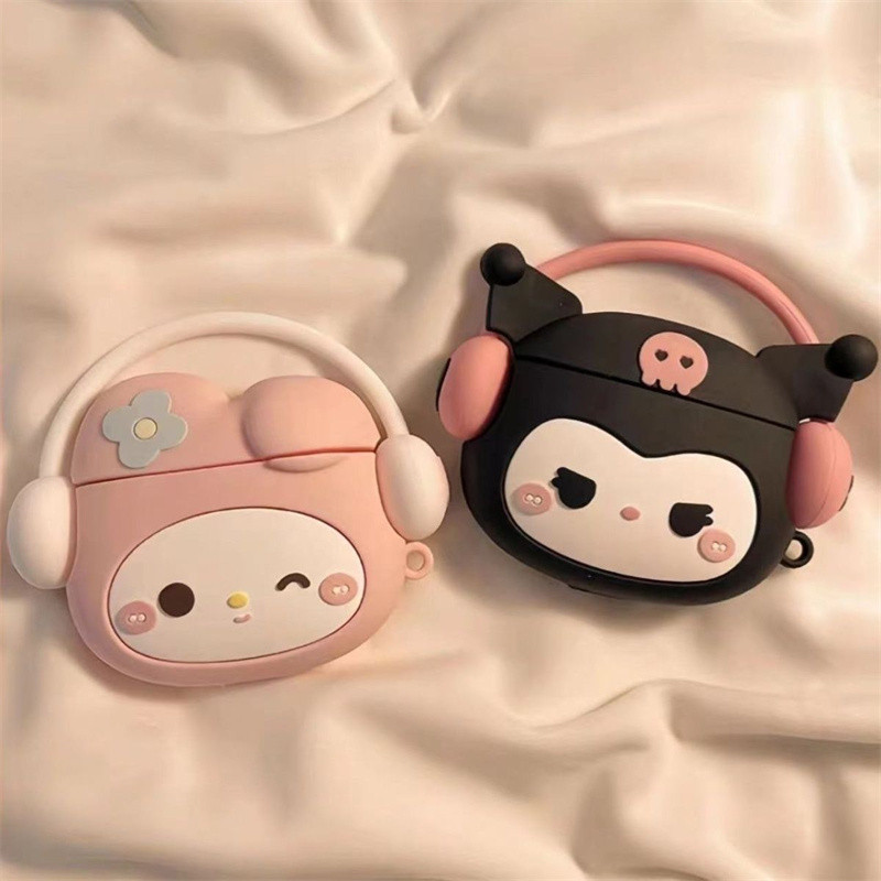 เพลงน ่ ารัก Sanrio Kuromi Melody ซิลิโคนเหลว AirPods กรณีบลูทูธหูฟังไร ้ สายนุ ่ มสําหรับ AirPods 1/2/3/Pro หูฟังชุดหูฟัง AirPods Pro ครอบคลุม