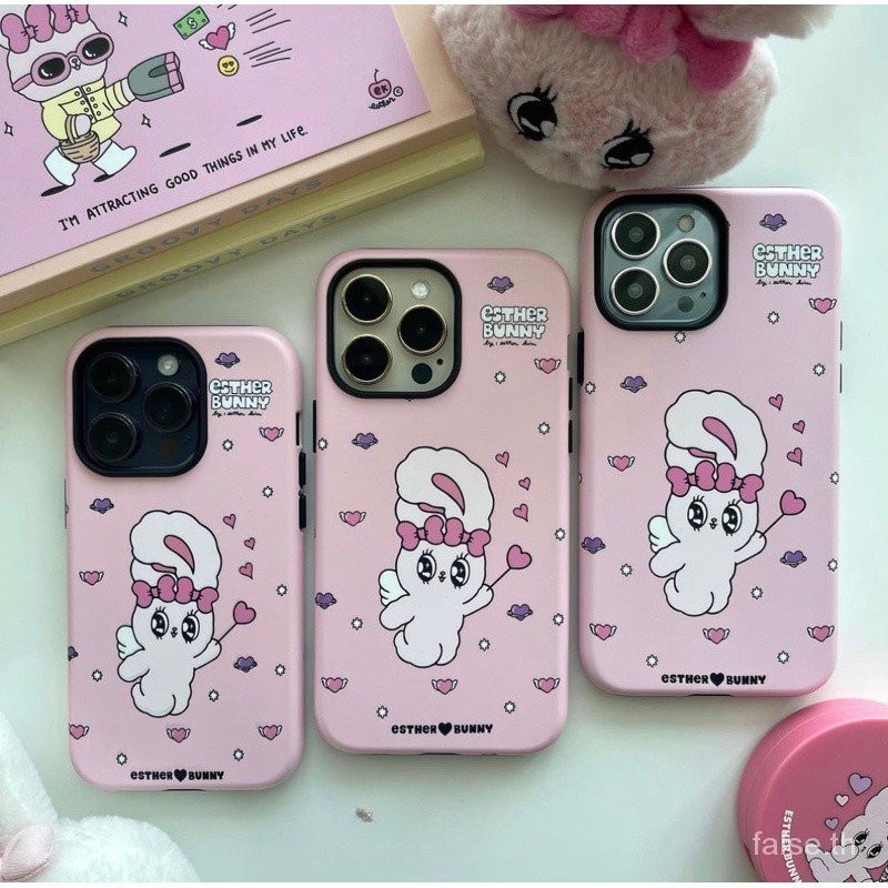 กระต่ายน่ารัก ดอกไม้รักเคสโทรศัพท์วิเศษที่ใช้งานได้ iphone 11 12 13 14 15pro Max XR X ซิลิโคน xMax 15promaxเปลือกป้องกันการตกสองในหนึ่งเดียวสองชั้นป้องกัน7 8 Plus