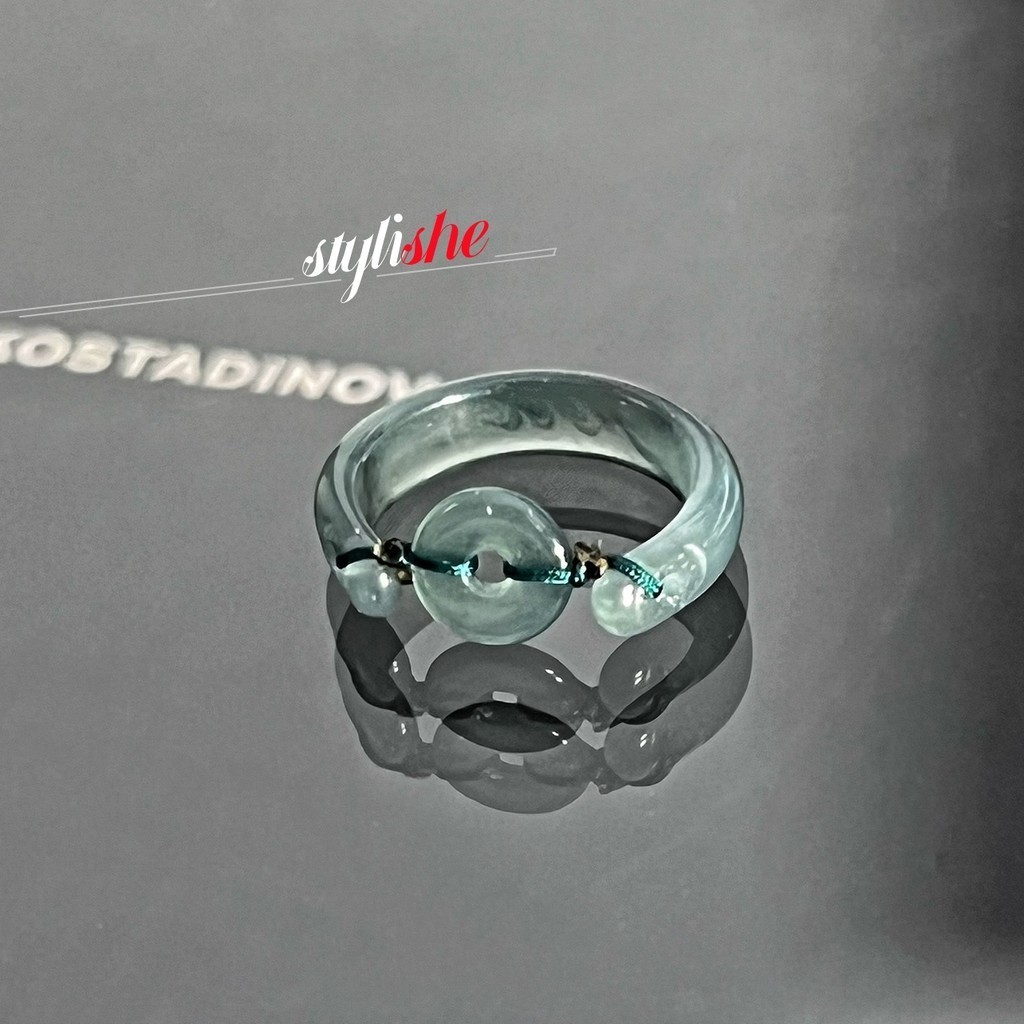 หยกโดนัทแหวนสําหรับผู ้ หญิงแฟชั ่ นจีนเลียนแบบหยกเครื ่ องประดับ 2024 แหวนใหม ่