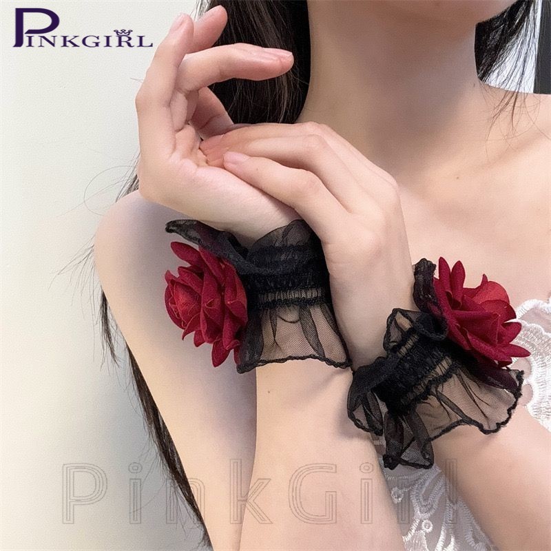 2ชิ้นกุหลาบข้อมือ-ลูกไม้สีดํามือโซ่-สําหรับงานแต่งงาน,เพื่อนเจ้าสาวเจ้าสาว,อุปกรณ์สวมใส่-มือดอกไม้สายรัดข้อมือ-หรูหรา,สไตล์โกธิค-อุปกรณ์ตกแต่ง