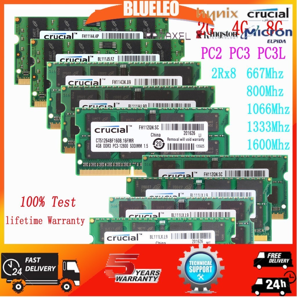 Crucial 2G 4G 8G DDR2 DDR3 DDR3L ram 667Mhz 800Mhz 1066Mhz 1333Mhz 1600Mhz PC2 PC3 PC3L 5300 6400 8500 10600 12800 DIMM