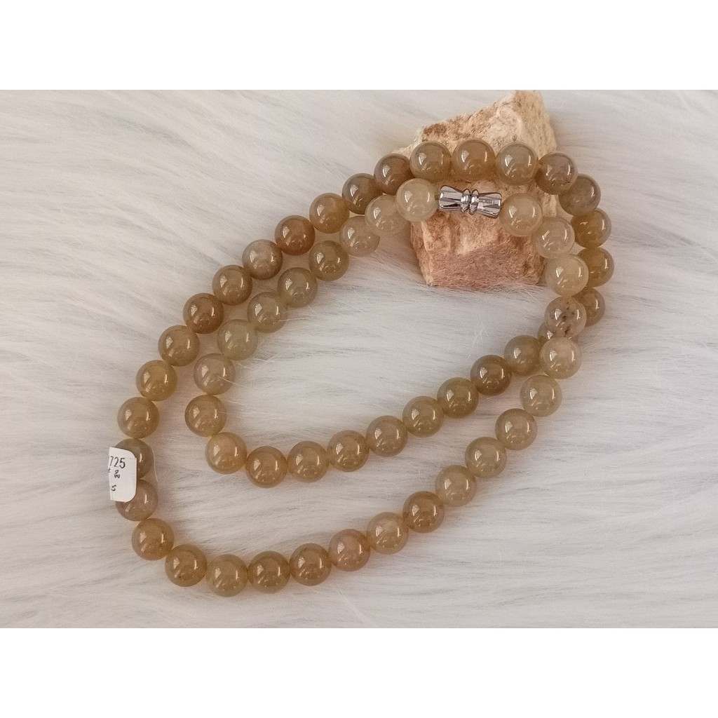 N039 - สร้อยคอลูกปัดหยกเสรีตธรรมชาติ 8 มม. (มีใบรับรอง) 天然植物玉老 黄白色珠子项链书 8 มม. ()