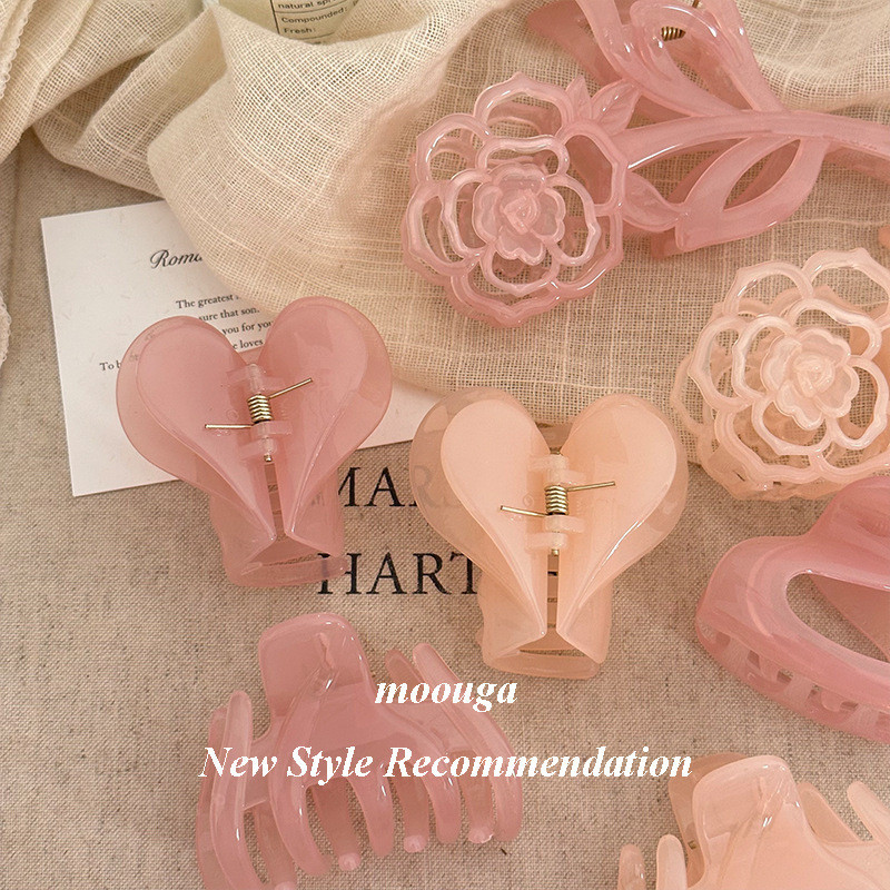 Moouga/korean Simple Jelly คลิปหนีบผมหญิงขนาดใหญ ่ กลับหัว High-End สาวหัวใจสีชมพูอุปกรณ ์ เสริมผมหญิง