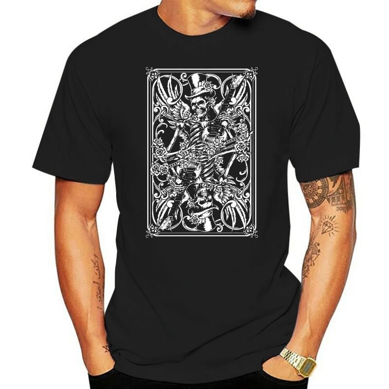 Skeleton Play Card เสื้อยืดผู้ชาย - Goth Emo Tattoo Skull Cool Casual pride T เสื้อ Unisex แฟชั่น ts