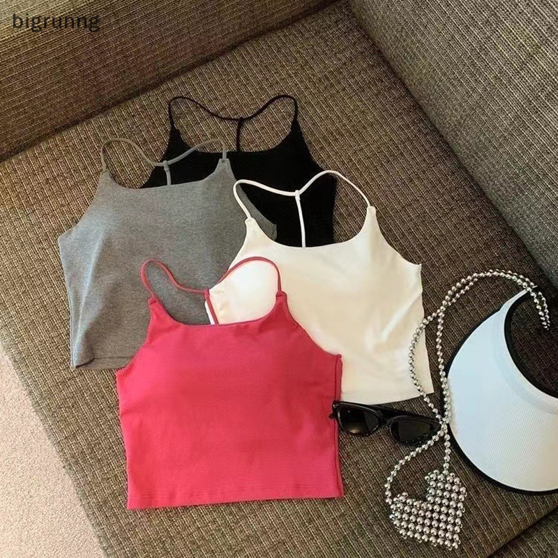 Bigrunng ผู ้ หญิง Camisole แขนกุดเซ ็ กซี ่ Halter คอเบาะ Crop Top สีทึบหญิง Tops SG