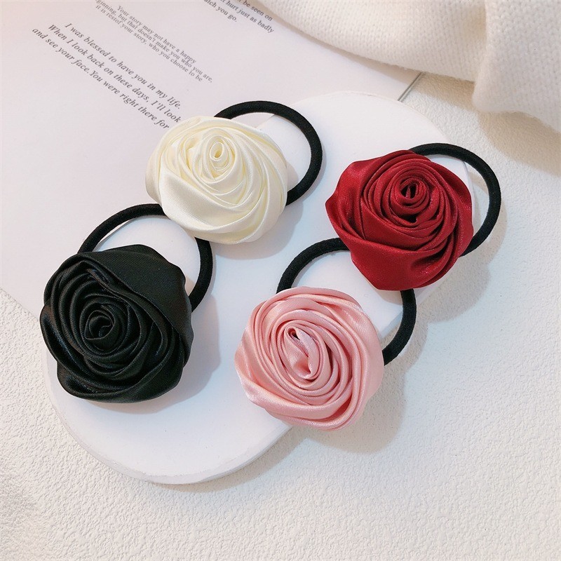 ยืดหยุ ่ นสูงทนทานดอกไม ้ Scrunchies สีทึบ Rose เชือกผมสําหรับสาวผมหางม ้ า Hairbands Headwear ของขวัญวันเกิด