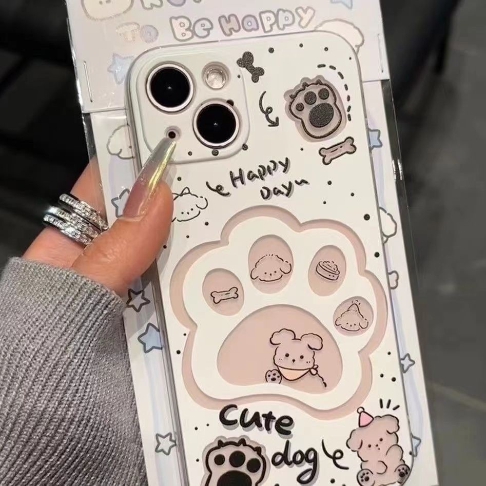 รอยเท้าสุนัขน่ารักNiche HardซิลิโคนเหมาะสําหรับIPhone 15 14 13 12 11 Proกรอบกล้องX XR XS MAX 7 8 Plu