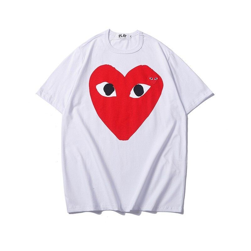 พิมพ์คุณภาพสูง Comme des Garcons CDG PLAY เสื้อยืดสีขาว O-คอแขนสั้น tshirt ผู้ชายผู้หญิง Top Tees
