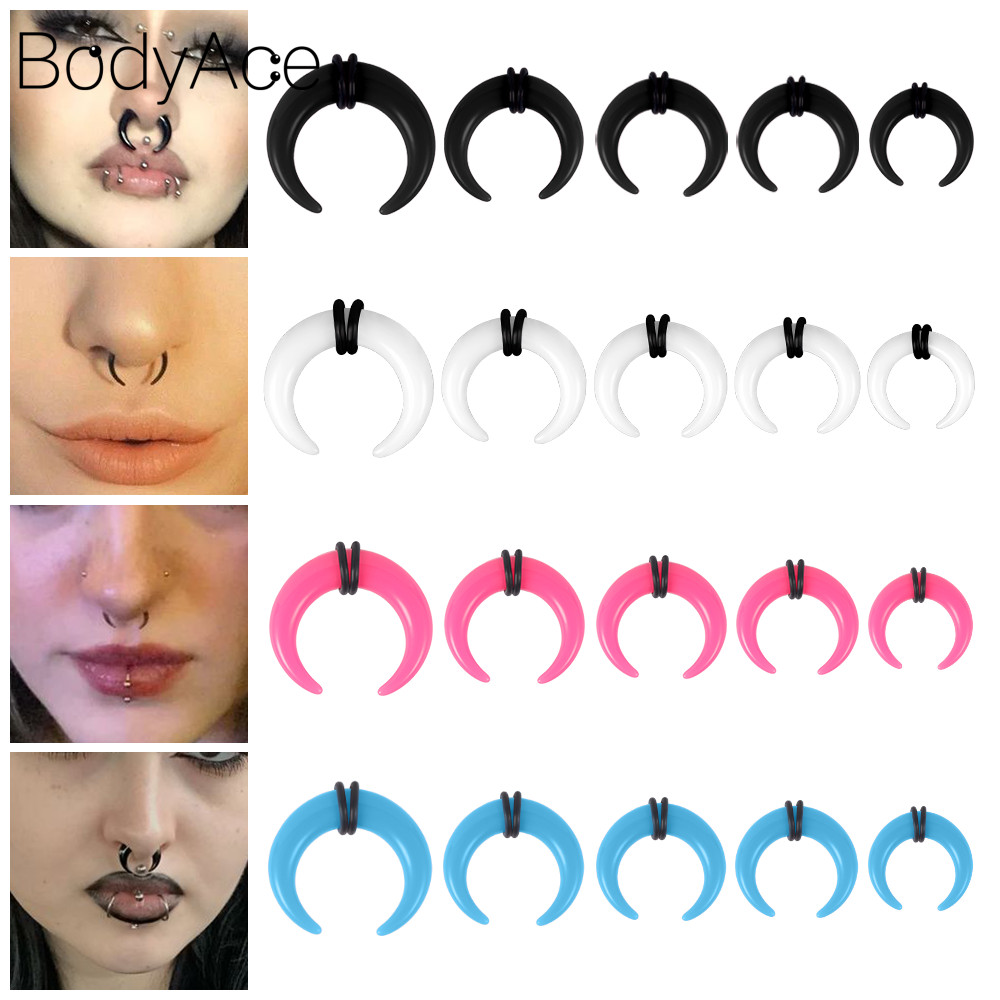 Bodyace ที ่ มีสีสัน Septum แหวนขนาดใหญ ่ หู Stretcher 1 PC อะคริลิคจมูกเจาะ Horseshoe แหวนจมูก Body Piercing เครื ่ องประดับ