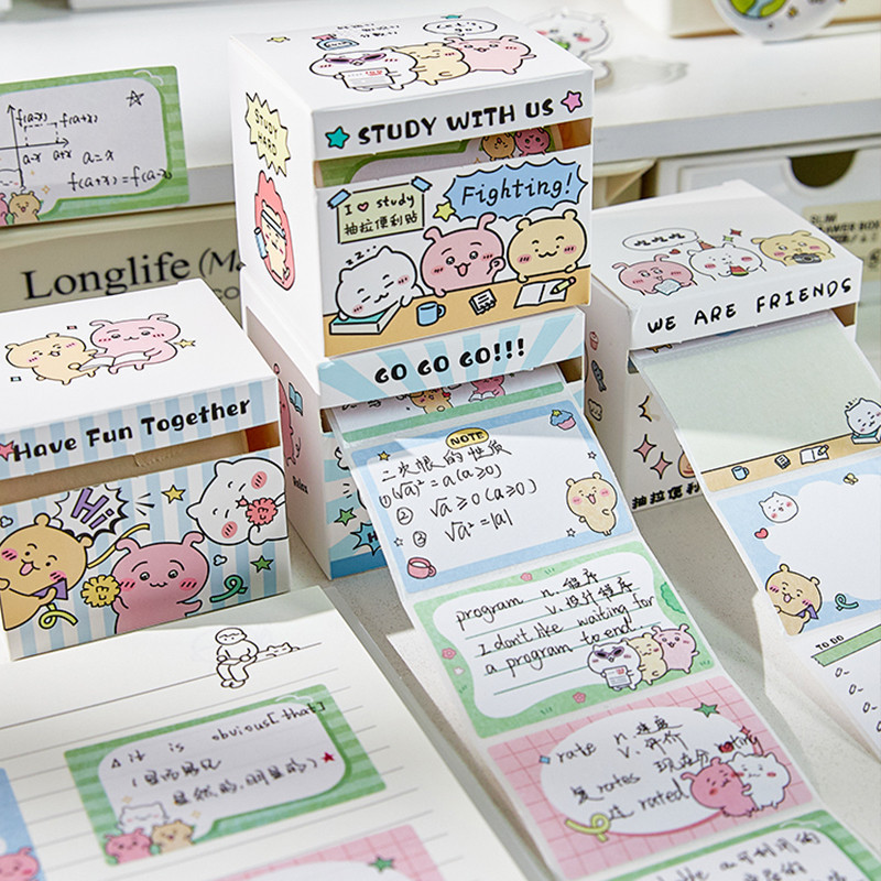 128 ชิ้นการ์ตูนน่ารักดึงประเภท Sticky Note ชุดนักเรียน Multi-functional Tearable Memo สติกเกอร์แบบพกพา Writable ข้อความหมายเหตุสําหรับการบันทึก