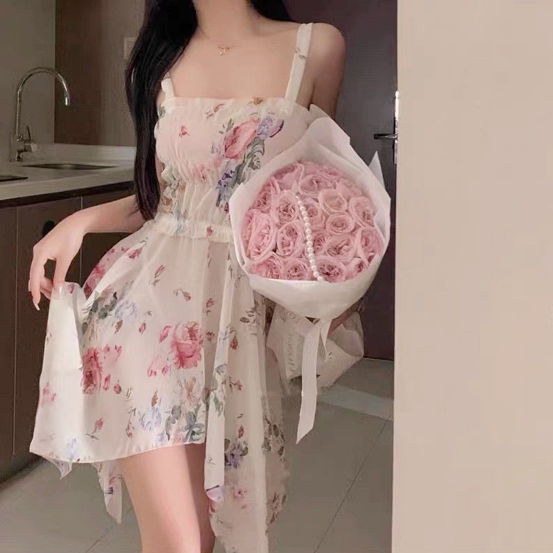 ใหม่ภาษาฝรั่งเศสคําผ้าไหมน้ําแข็ง High-End Feeling อารมณ์สลิง Nightdress ฤดูร้อนหญิงเซ็กซี่ประณีตชุดนอน Light Comfor