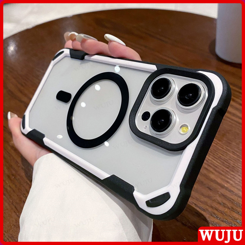 WUJU ซิลิโคนไฮบริดกันกระแทกเกราะอะคริลิคแม ่ เหล ็ กใสเคสโทรศัพท ์ สําหรับ iPhone 17 16 15 14 13 12 11 Pro Max Plus Air Hardกันชนไร ้ สายชาร ์ จปกหลัง