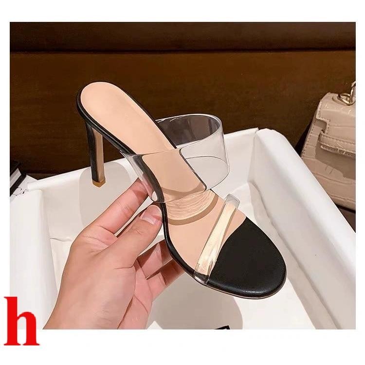 One-word Strap รองเท้าแตะโปร่งใสผู้หญิง 2024 สไตล์ใหม่ฤดูร้อนรองเท้าส้นสูงสีขาว Stiletto Heel Fairy สไตล์ Nude รองเท้าแตะรองเท้าแตะ