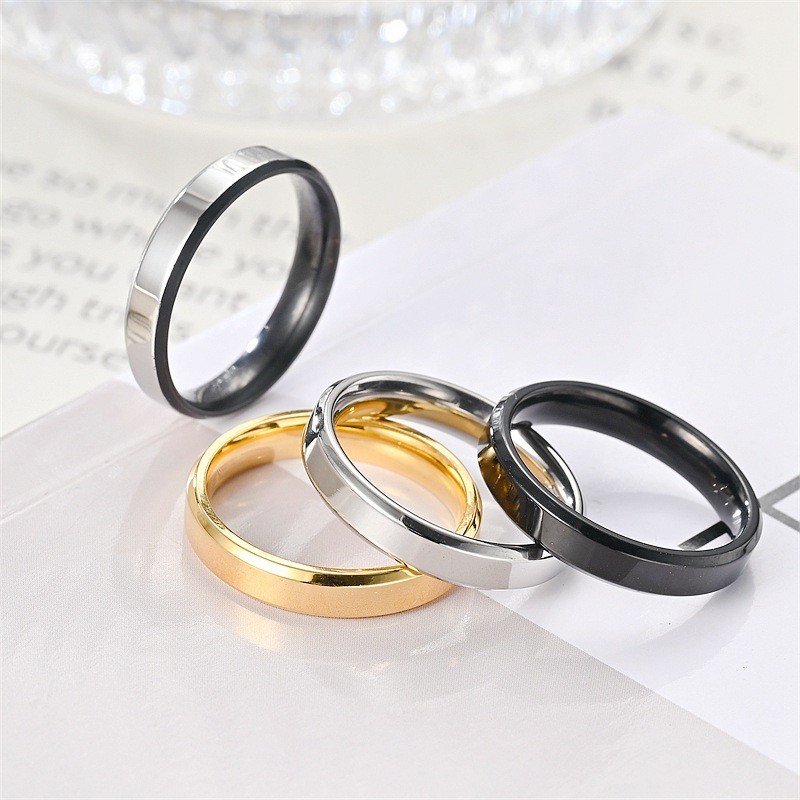 4 มม.สแตนเลส Glossy เครื ่ องประดับผู ้ ชาย Simple Double Bevel แหวนสี ่ สี