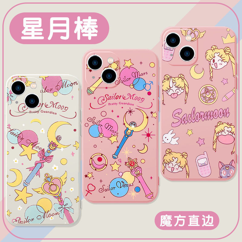 Star Moon Stickเคสโทรศัพท์เหมาะสําหรับiPhone 15 iPhone 14 Pro Max 13 12 Mini 11 XS XR X 8 7 Plus 6S 6 SE Sailor Moonซิลิโคนกันกระแทกโทรศัพท์นุ่มกรณี