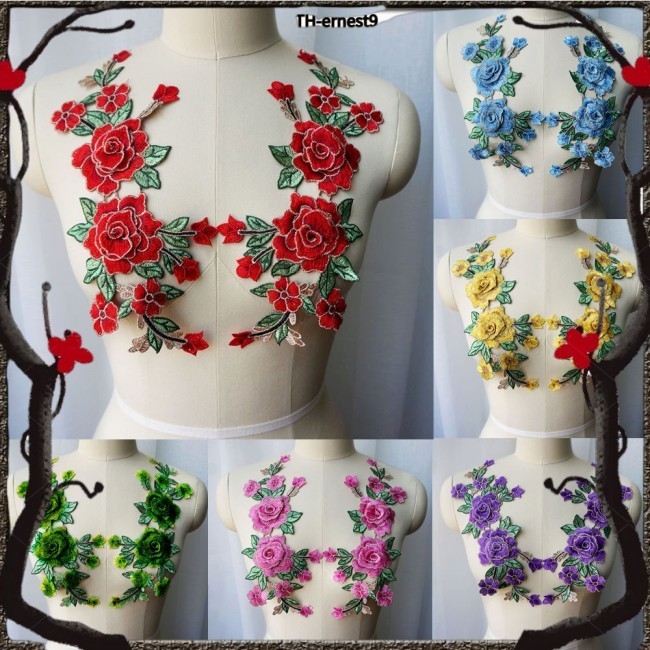 Ern 2 เย็บปักถักร้อย 3D Rose ดอกไม้ Applique เย็บลูกไม้ผ้า Collar Patch ชุดแต่งงานชุดเจ้าสาว DIY