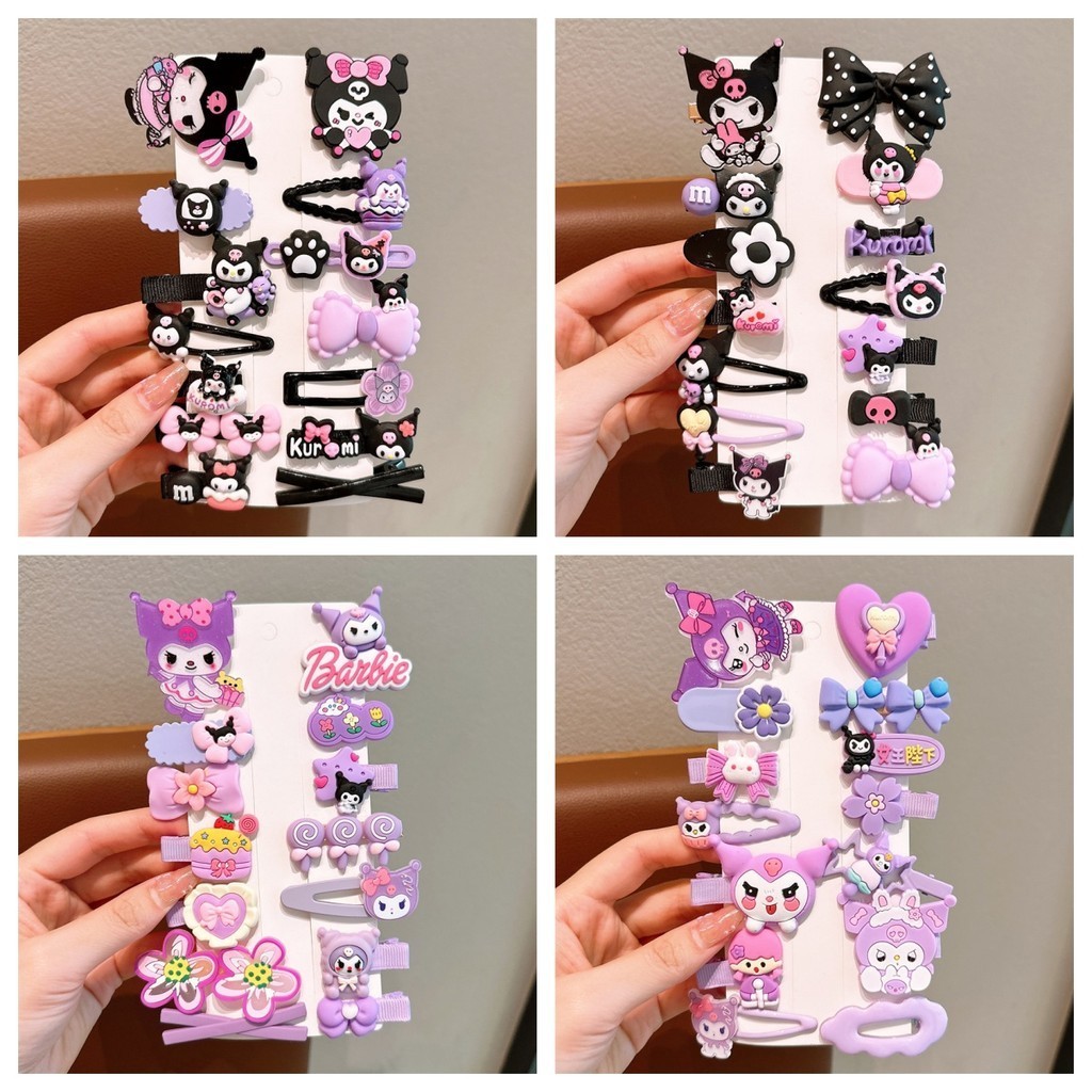 14 ชุด Sanrio น ่ ารัก Kuromi คลิปผมเด ็ กหักผม bb คลิปหวานด ้ านข ้ าง Bangs คลิปอุปกรณ ์ เสริมผม