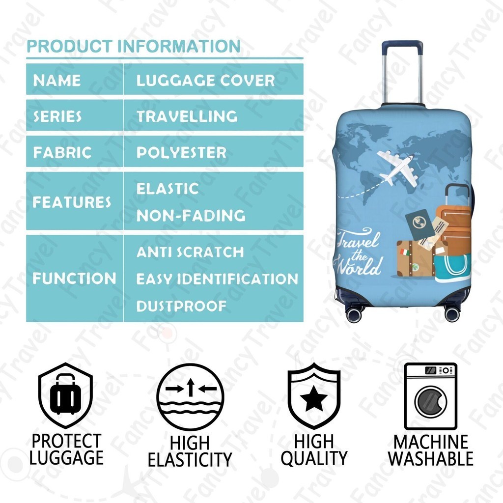 Fancytravel Travel ผ้าคลุมกระเป๋าเดินทาง กระเป๋าเดินทาง ผ้ายึดได้เยอะ กันฝุ่น กันรอย สวมใส่ได้ ข้น 18/20/22/24/26/28/32นิ้ว