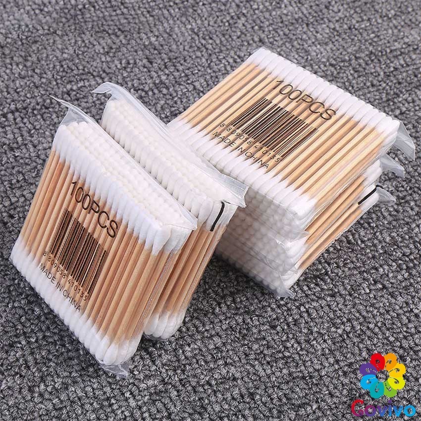 Covivo สำลีก้านด้ามไม้  หัวคู่คัตเติ้ลบัต สำลีแบบไม้  1 แพ็ค บรรจุ 80 ก้าน Cotton swab