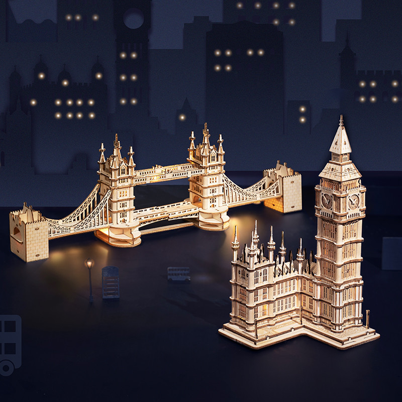 Robotime Rolife DIY 3D Tower Bridge Big Ben อาคารที่มีชื่อเสียงปริศนาไม้เกม Easy Assembly ของเล่นของขวัญสําหรับเด็กวัยรุ่นผู้ใหญ่