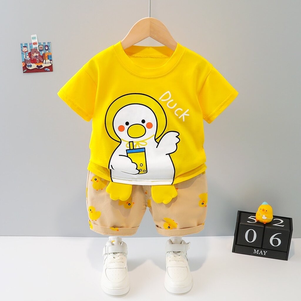 [ส่งจาก กทม] ชุดเด็กชาย หญิง ลายเป็ด มี 4 สี ได้ 2 ชิ้น เสื้อและกางเกง