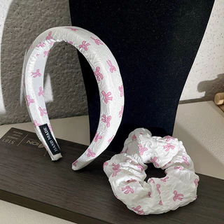 2024ins สไตล์ฤดูร้อน Sweetheart Soft Girl Scrunchy แหวนผมโบว์สีชมพู
