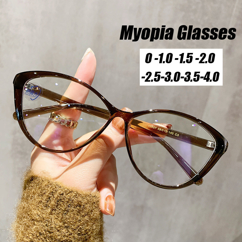 Blue Light Blocking สุภาพสตรีสายตาสั้นแว่นตา Vintage Cat Eye ใกล้ Sight แว่นตา Unisex Ultralight Prescription Minus แว่นตา