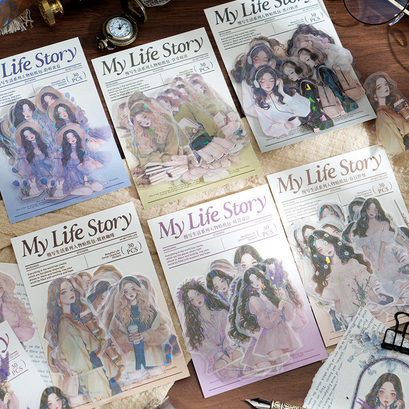 Enwei 30 ชิ ้ น [Slow Write Life Series ] Aesthetics Girl Journal สติกเกอร ์ กันน ้ ํากระดาษสมุดภาพวัสดุชุด