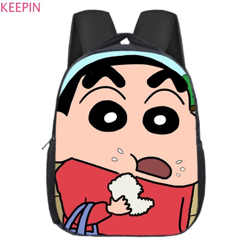 Keepin กระเป๋าสะพาย Crayon Shin Chan, สุนัขพิมพ์นักเรียน Crayon Shin Chan กระเป๋านักเรียน, แฟชั่นไนลอนสไตล์เกาหลีซิปการ์ตูน Crayon Shin Chan กระเป๋าเป้สะพายหลังเด็ก