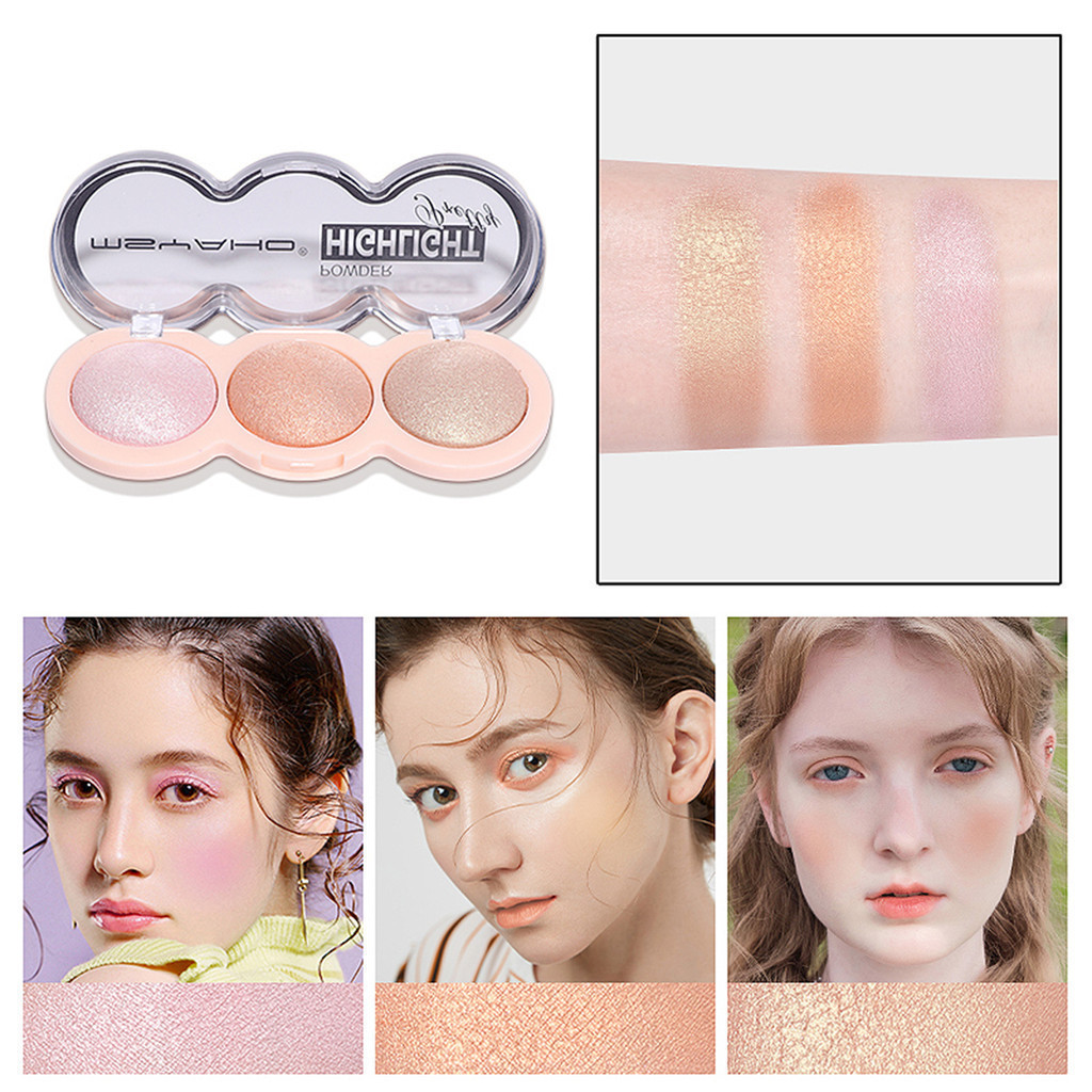 3ส พาเลทอายแชโดว์ บลัชออน ไฮไลท์ 3In1 ชิมเมอร์ละเอียด ประกายมุก เนื้อดินน้ำมัน สีสวย ติดทน กันน้ำ