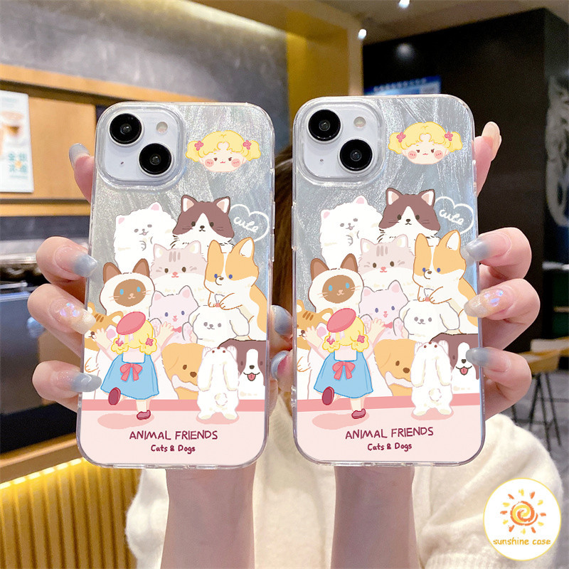 เคสโทรศัพท์มือถือสีไล่ระดับสัตว์เลี้ยงตัวน้อยน่ารักใหม่ ไอโฟน11 For iPhone12 13 14 15 11Pro MAX X XS 7 8Plus SE 2020