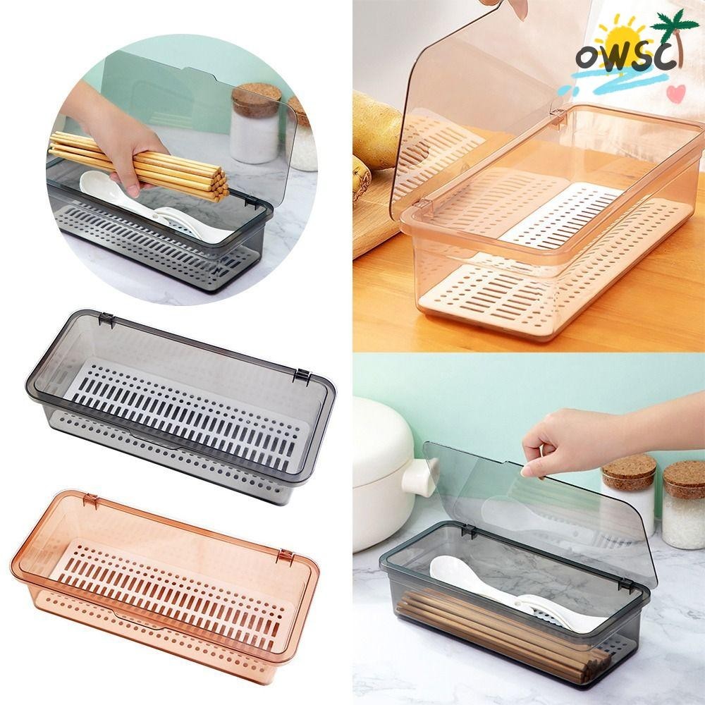 Owsc กล่องเก็บเครื่องครัวห้องครัวแต่งหน้าถังเก็บพลาสติกพร้อมฝาปิดที่ใส่ช้อนส้อมกล่องออแกไนเซอร์