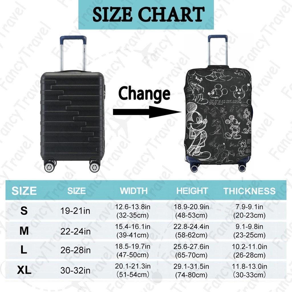 Fancytravel Mickey Mouse ผ้าคลุมกระเป๋าเดินทาง กระเป๋าเดินทาง ผ้ายึดได้เยอะ กันฝุ่น กันรอย สวมใส่ได้ ข้น 18/20/22/24/26/28/32นิ้ว