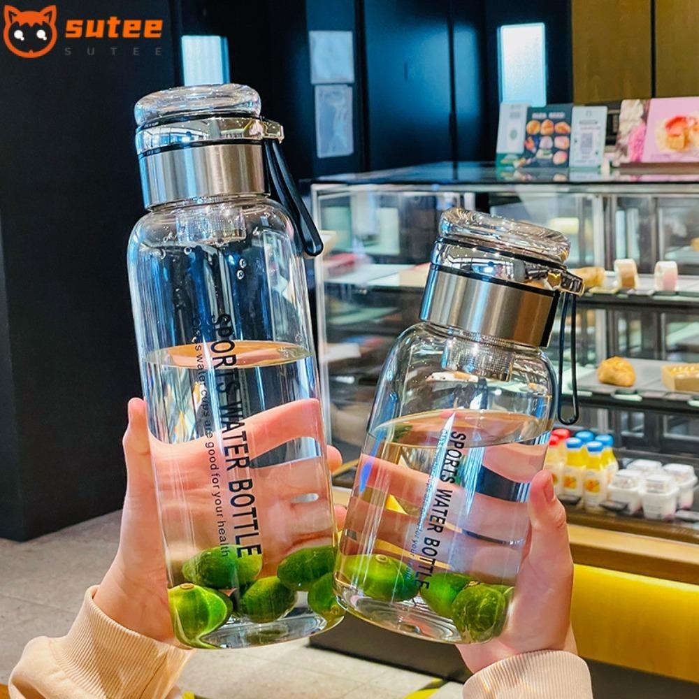 Sute ขวดน้ําแก้ว,โปร่งใสพร้อมฝาปิดถ้วยแก้ว,สไตล์ INS พร้อมที่จับรั่ว 750ml/1000ml ความจุขนาดใหญ่ถ้วยน้ํากีฬากลางแจ้งของขวัญ