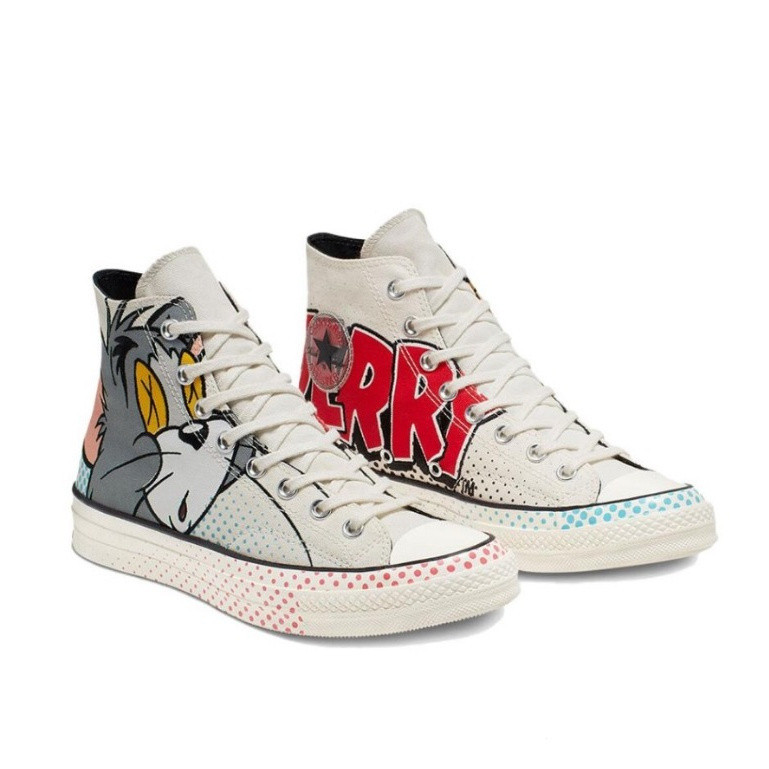 Converse Chuck 1970s Tom&Jerry รองเท้าผ้าใบคุณภาพสูงสวมใส่สบายและอเนกประสงค์สีขาวสีแดงสีเทา