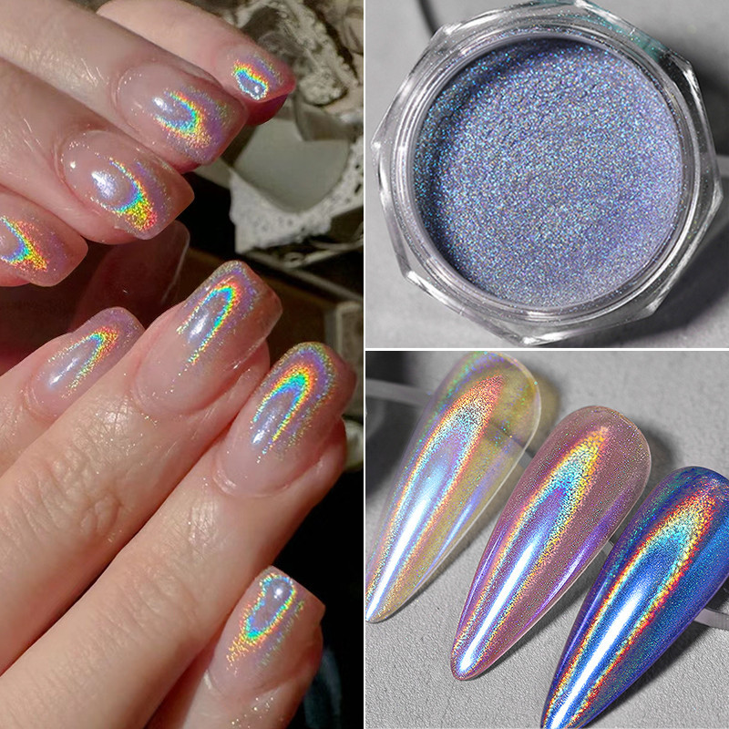 สีสัน Shining Pearl Podwer Pink Blue Glitter Powder ถูฝุ่นบนผงตกแต่งเล็บ