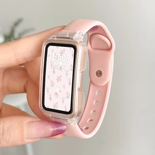 สายซิลิโคนพร้อมเคสสําหรับ For Samsung Galaxy Fit 3 สายนาฬิกาแฟชั่นสร้อยข้อมือแบบนุ่มสีทึบเปลี่ยนสายรัดข้อมือ